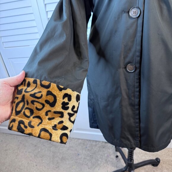DENNIS BASSO PLUS SIZE 2X REVERSIBLE LEOPARD PLUSH & BLACK TRENCH COAT MOB WIFE - Picture 3 of 12
